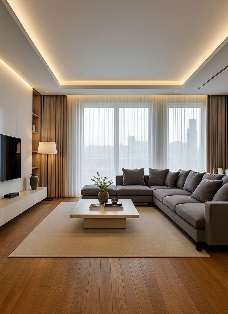 Sala com sanca aberta e iluminação em LED