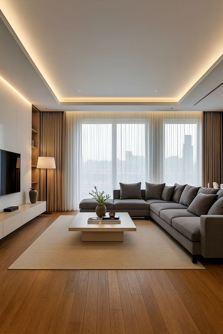 Sala com sanca aberta e iluminação em LED